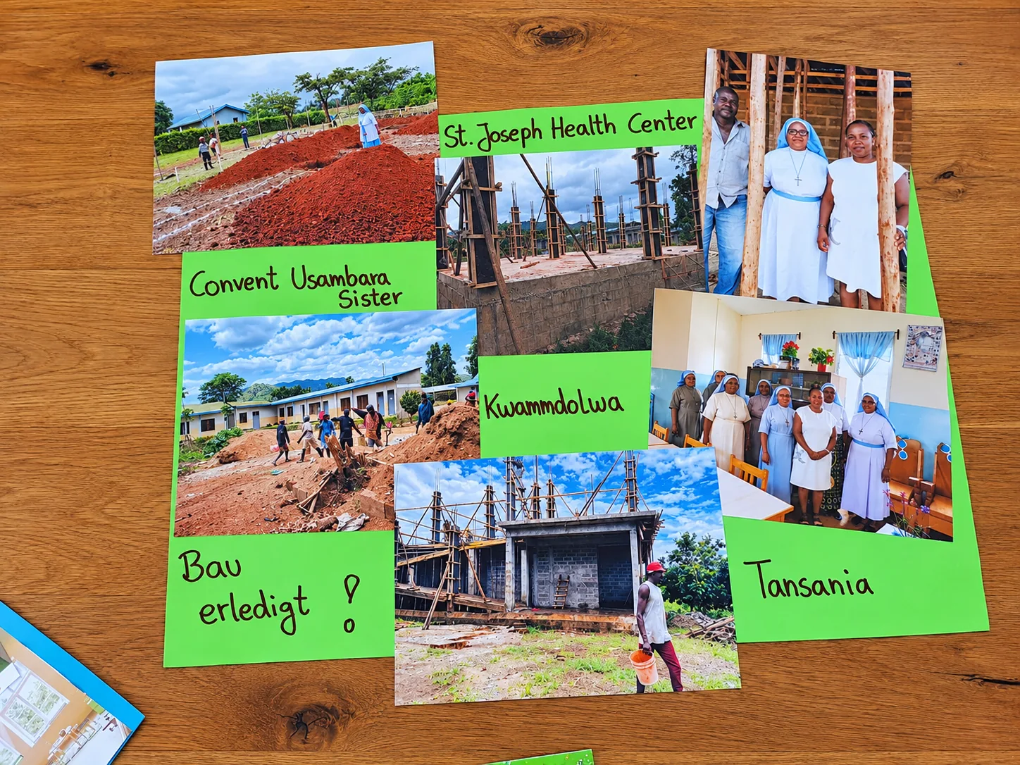 Collage documenting the health centre construction project