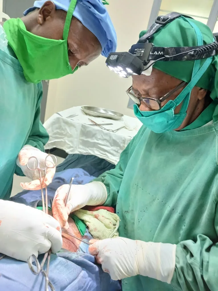 Surgeons working together during an operation